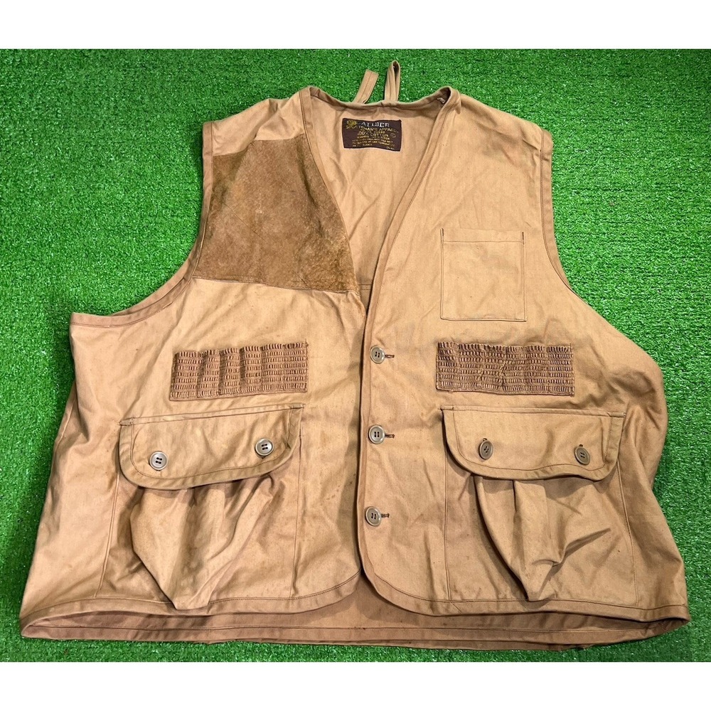 Vintage Hunting Vest XL Canvas 80s Tactical Vest Ammo Holder Khaki Caliber